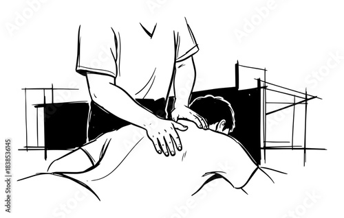 physiotherapy massage treatment on patient vector shape silhouette