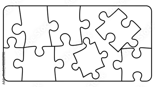 Linear puzzle pieces in black and white design for creative projects
