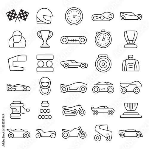 motorsport icons collection racecar helmet track pitstop flag