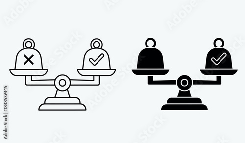 Scales of justice icon set black and white