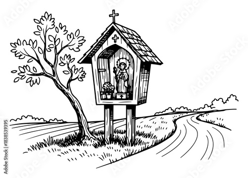 Wayside Roadside Shrine by Country Road