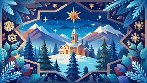 Very beautiful winter border design featuring snowflakes and stars arranged in a clean decorative frame, suitable for holiday cards, invitations, digital layouts, and elegant seasonal compositions.