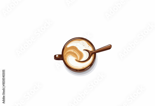 Artistic Overhead View of a Coffee Cup with Swirling Milk or Cream Capturing the Essence of a Morning Beverage Ritual and Minimalistic Design