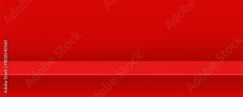 Empty red studio table with shadows mock up 3D. Banner for presentation product. EPS 10