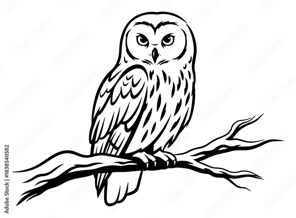 Fototapeta premium Owl Perched on Branch Illustration