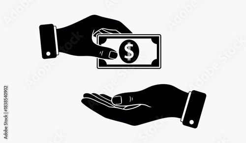 Hands exchanging money in a transaction or payment