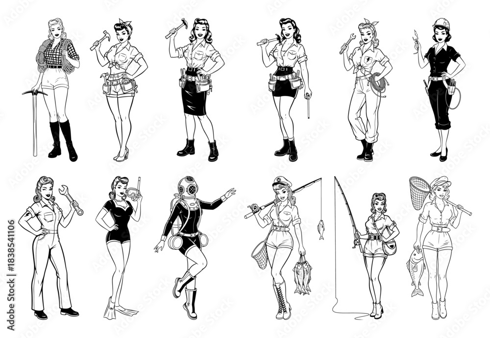 Obraz premium Vintage Pinup Girls Poses Collection