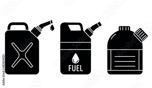 Black gas cans fuel containers isolated vector illustration