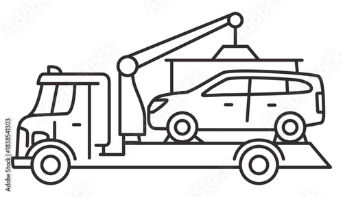 Tow truck icon.Towing truck van with car.City road assistance service evacuator.