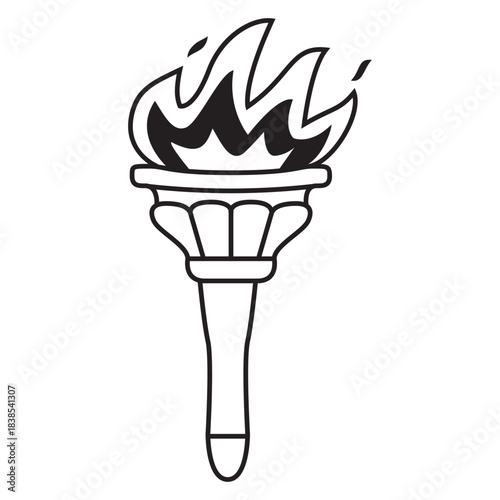 Torch fire icon.Handheld flaming torch.Olimpic torch with burning fire flame.