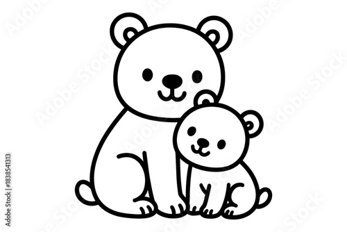 Cute bear family in minimalist black and white line art style