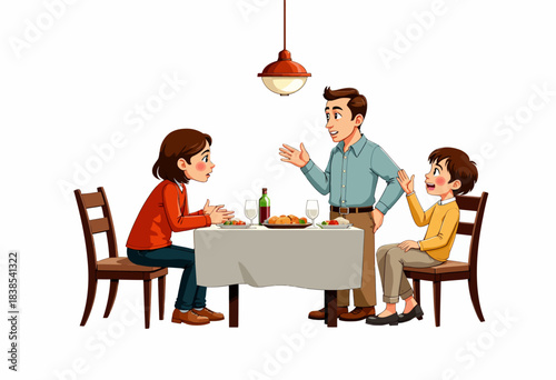 Animated Family Discussion Around the Dining Table With Lively Interaction and Casual Ambience