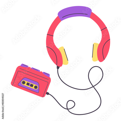 Cassette audio player. Retro portable stereo radio cassette recorder.Vector flat illustration.