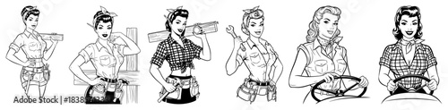 Pinup Female Worker Poses Set