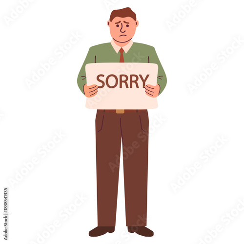 Man saying sorry. Please forgive me.Apologize card.Vector illustration.Isolated on white background.