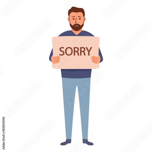 Man saying sorry. Please forgive me.National Sorry Day.Apologize card.Support websites.