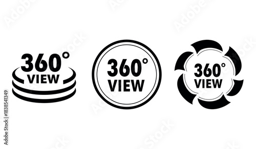 Three black 360 degree view icons isolated
