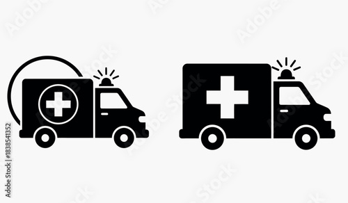 Emergency medical services vector icons black and white