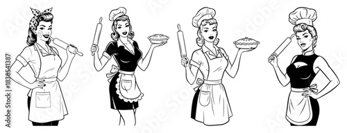 Pinup Bakers With Rolling Pins and Pies