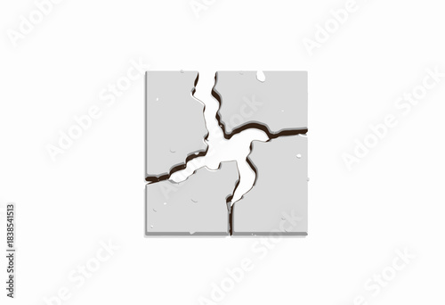 Intricate Cracked Surface with Darkened Crevices and Subtle Reflective Erosion Patterns on a Square Shaped Light Background with Minimalistic Design