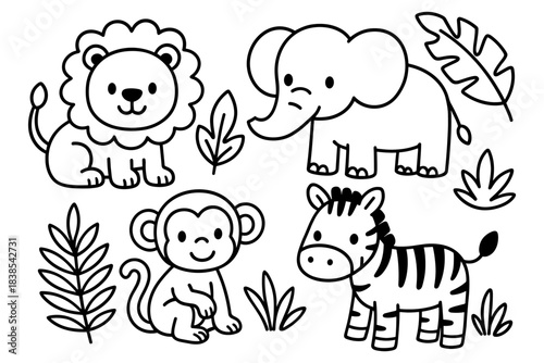 Cute black and white safari animals collection for kids