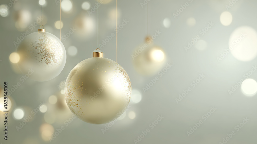 Naklejka premium Soft Golden Christmas Baubles with Light Bokeh Background