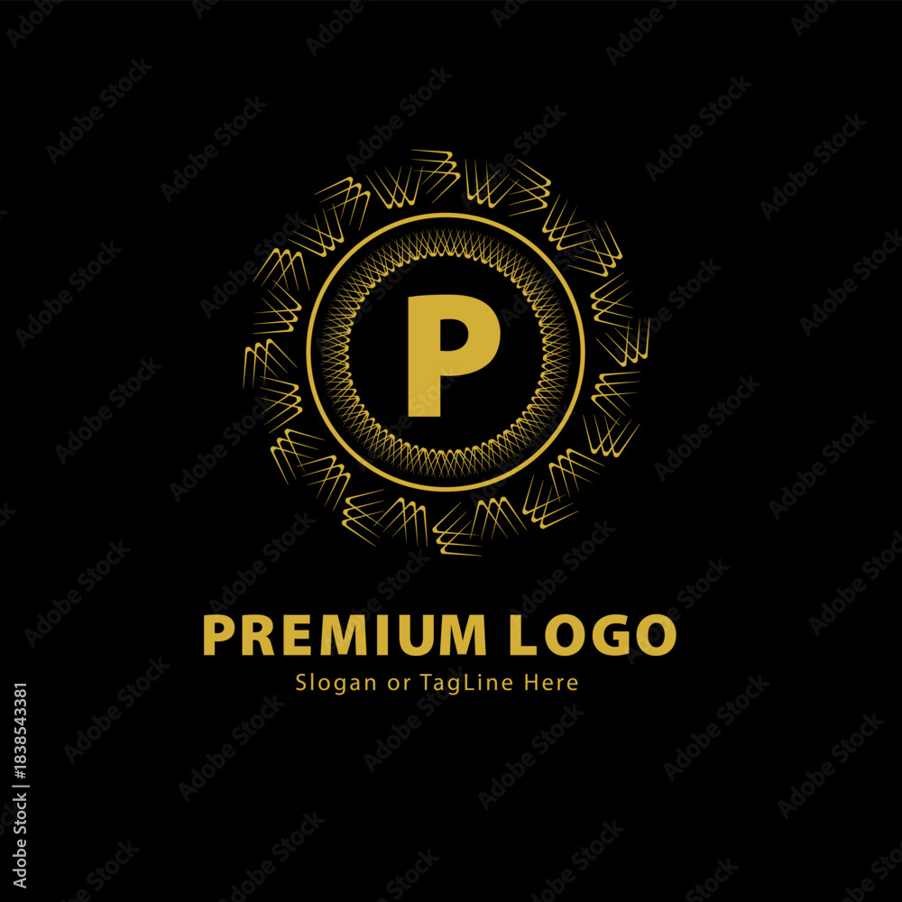Fototapeta premium Elegant Premium Logo with Gold 'P' and Ornate Circular Design