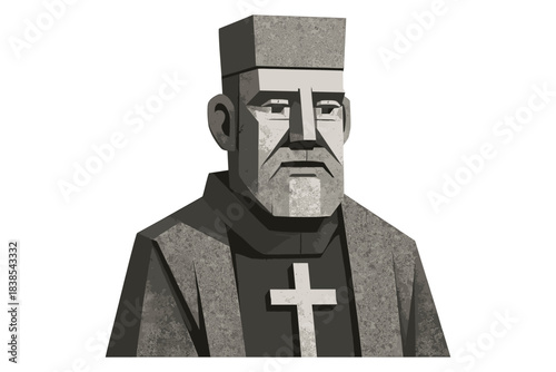 Geometric priest portrait with concrete texture in cubist style
