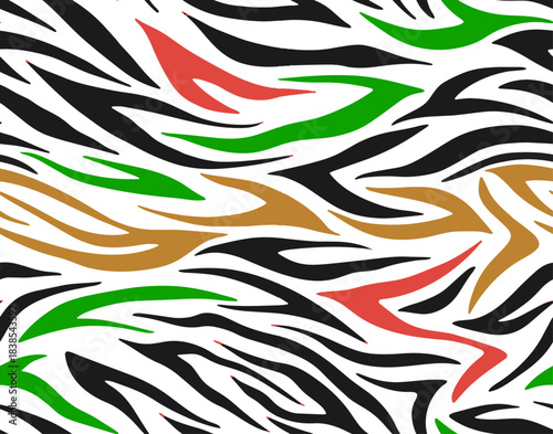 Full seamless tiger zebra stripes animal skin pattern. Texture for textile fabric print. Suitable for fashion use. Vector illustration.