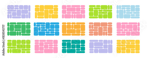 Bento grid abstract pattern set pastel color minimal geometric modern frame style. Metaball y2k template for ui, web, app shop