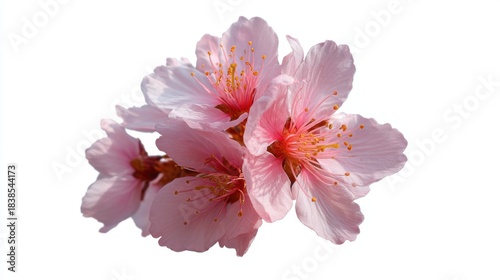 Cherry blossoms show bright pink flowers with yellow centers during springtime. The petals are soft and delicate capturing the beauty of nature in a garden setting.