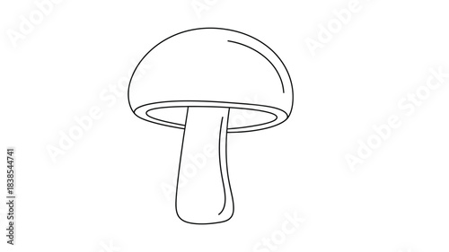 A simple line drawing depicts a classic mushroom shape with a rounded cap and stem