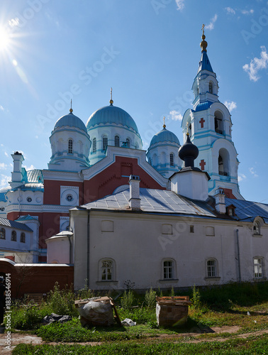 Russia. Karelia. Valaam. Transfiguration Cathedral. View towards the Assumption Church.