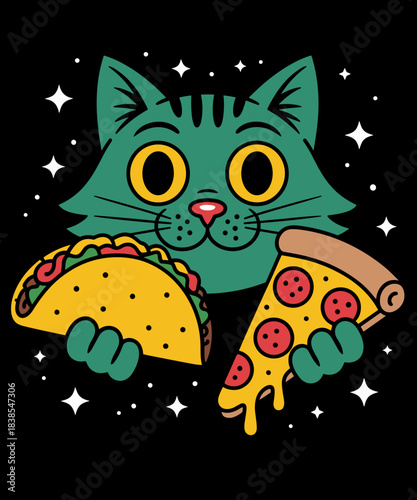 Cat Eating Taco And Pizza Funny Cat Lover