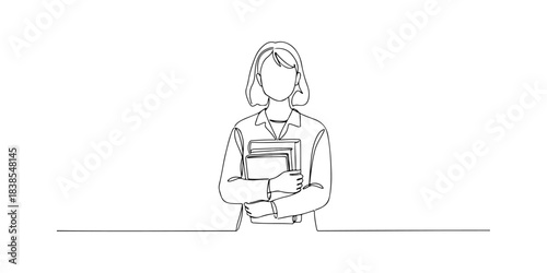 Continuous one line of a librarian with books,symbolizing knowledge, education, and culture, hand drawn vector illustration.