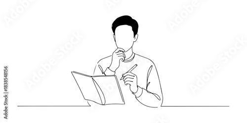 Continuous one line of a journalist with notepad, representing truth, news, and communication, hand drawn vector illustration.