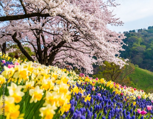 Wallpaper Mural Spring blooms under a cherry blossom tree Torontodigital.ca