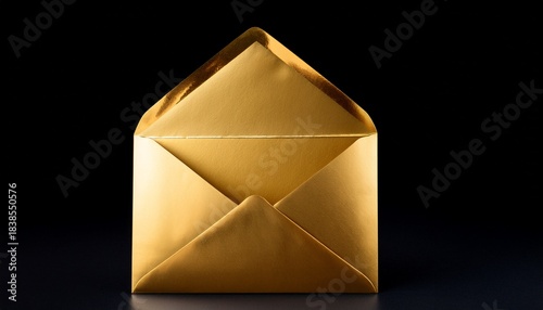 Opened Golden Envelope On Black Background