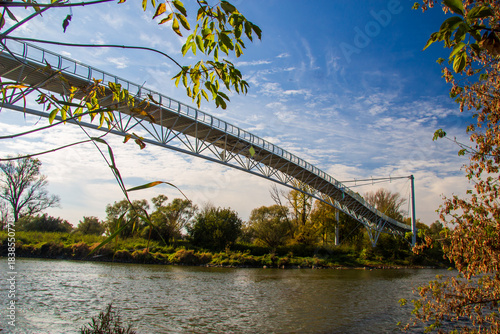 Photography Freedom bridge for cyclists and pedestrians connects Bratislava with Austria