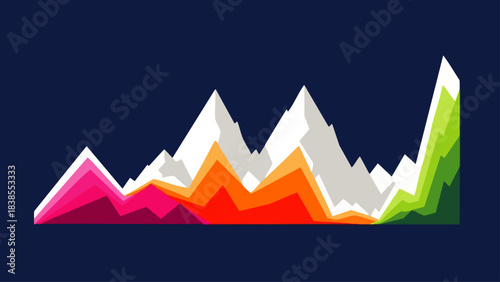 Abstract colorful mountain range graph illustrating financial growth and market trends on a dark background.