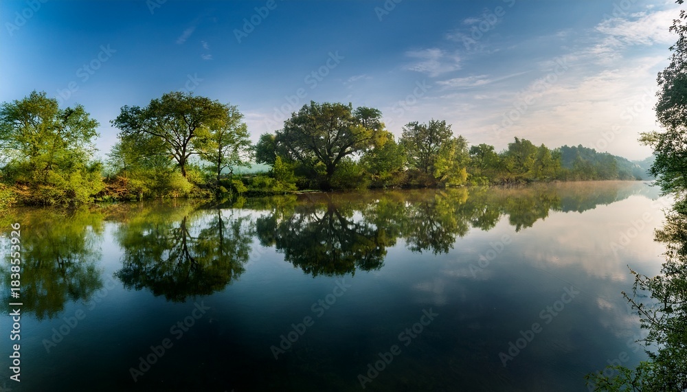 Obraz premium Reflection Of Trees In The Water Veleka River Bulgaria