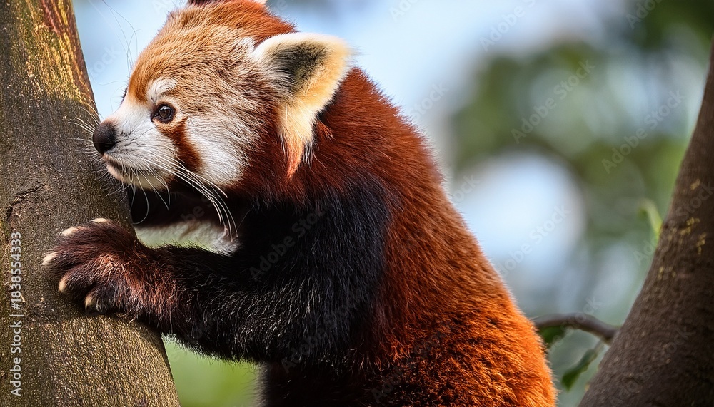 Fototapeta premium The Red Panda Is Climbing A Tree