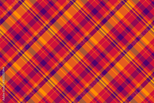 Club textile tartan background, line texture pattern seamless. Cute check fabric vector plaid in red and orange colors.