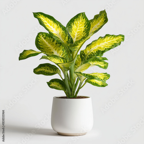 Dieffenbachia Houseplant in Decorative Pot Isolated on Pure White