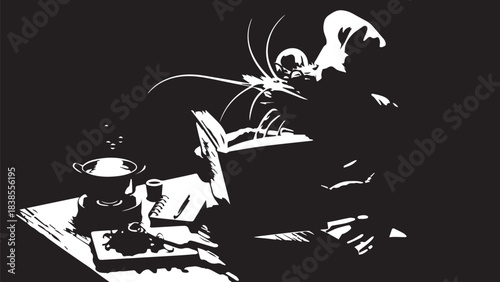 Silhouette of a DJ performing at a turntable setup in a dark club environment.