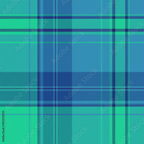 Overlay pattern textile fabric, hispanic vector plaid texture. British check seamless tartan background in cyan and teal colors.
