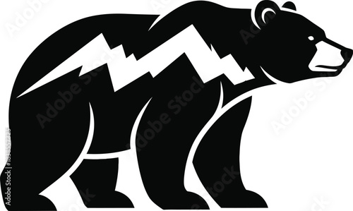Powerful bear silhouette with lightning strike symbol vector illustration