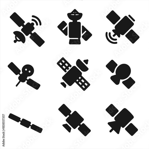 Simplified black satellite icons array on gradient background