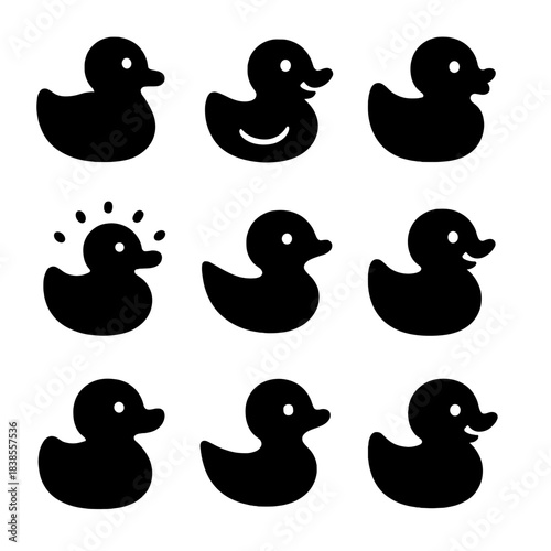 Black silhouette ducks pattern with highlighted unique duck