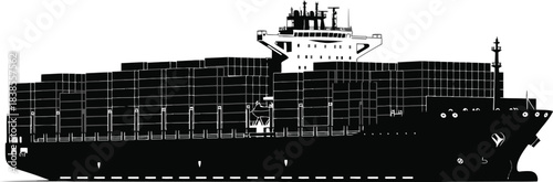 Cargo container ship silhouette illustration